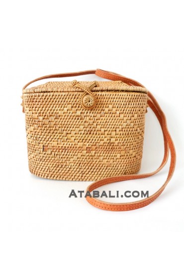 Tote Ata Rattan Grass Handwoven Bag with Leather Strap